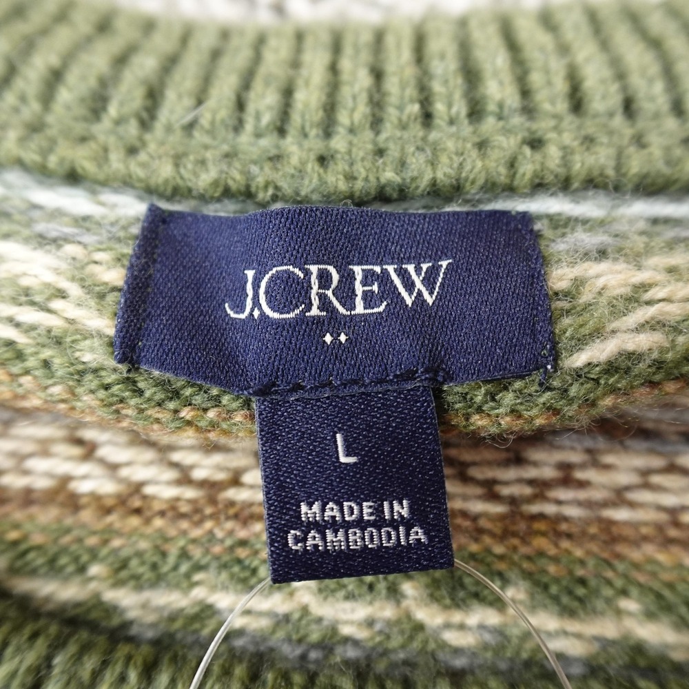 NEW J Crew Sweater Mens L Green Fair Isle Lambswool Crewneck Knit Pullover Cozy - Picture 4 of 13